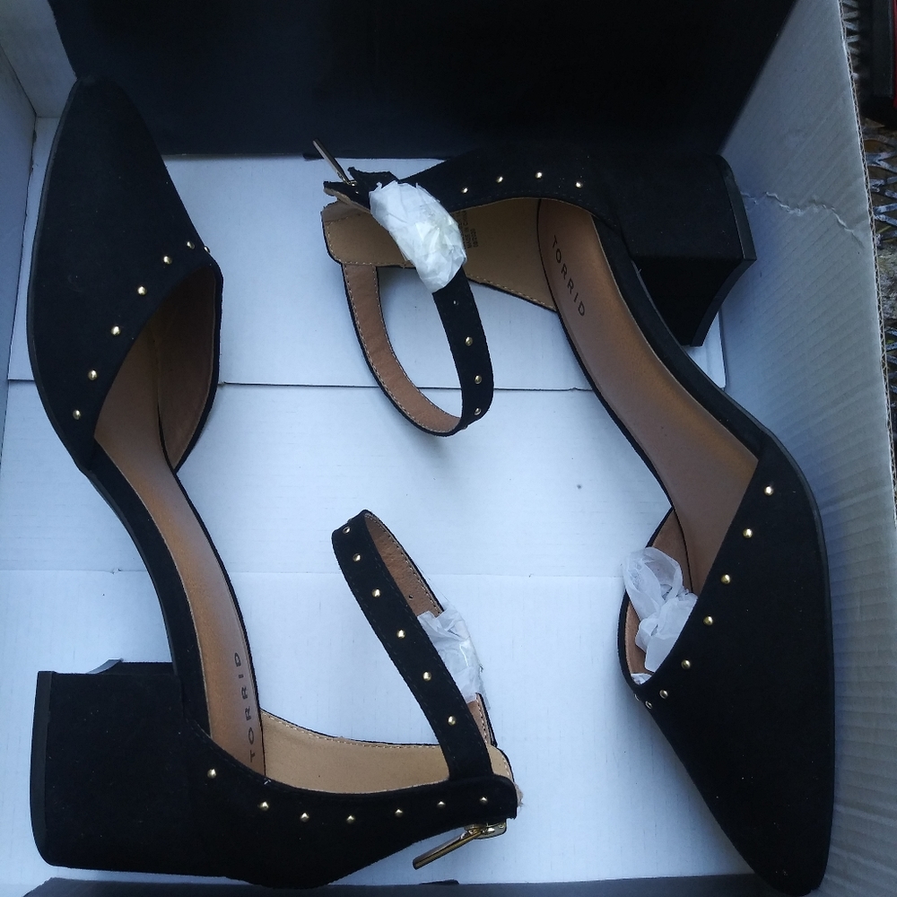 Torrid Black faux suede wide width Dorsay heels